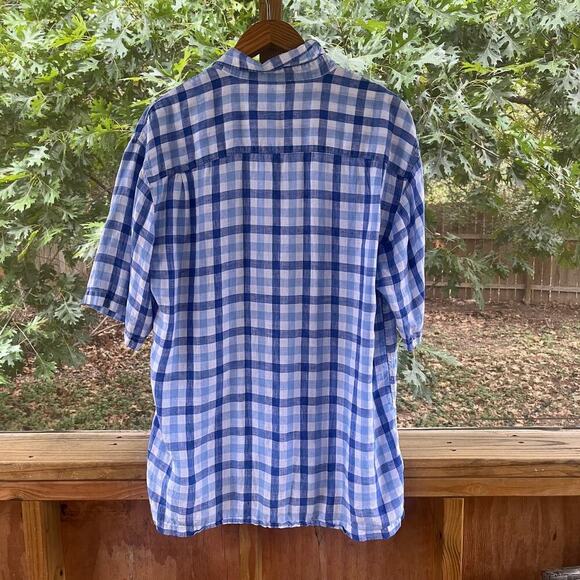 Alan Flusser Men's Blue And White Gingham Button Down Shirt 100% Linen Size XL - Picture 2 of 7